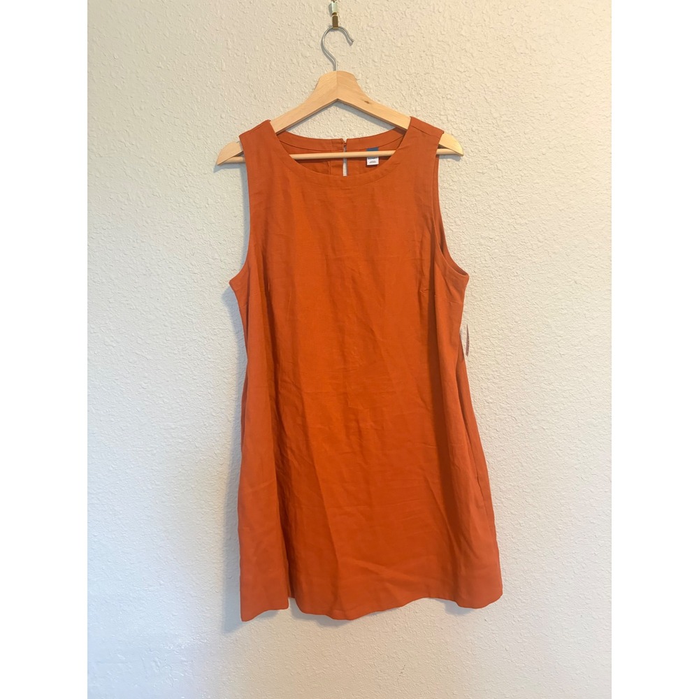Old Navy Womens Shift Dress Sleeveless Burnt Orange Linen Blend Large NWT